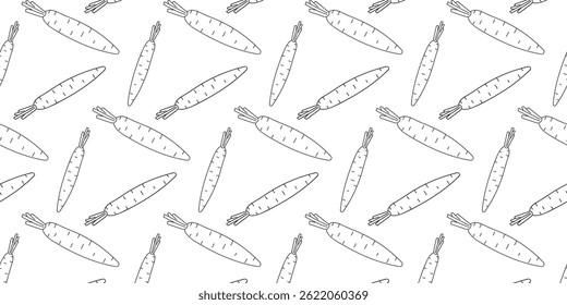 Pattern of hand-drawn carrots with a minimalist style on a white background ideal for textiles or art projects