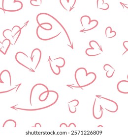 Pattern with hand-drawn doodle hearts. Cute pattern for Valentine's Day