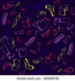 Pattern with hand-drawn female subjects, bright edition