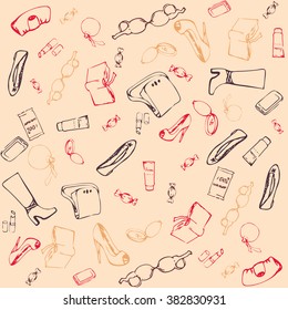 Pattern with hand-drawn female subjects, light edition