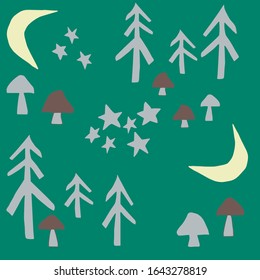 pattern of hand-drawn forest pictures