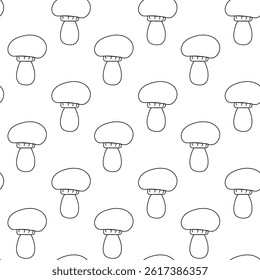 Pattern of hand-drawn mushrooms champignons on a white background for seamless design and decoration