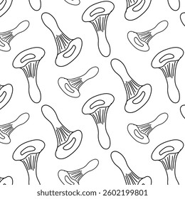 Pattern of hand-drawn mushrooms on a white background for design inspiration and illustration projects