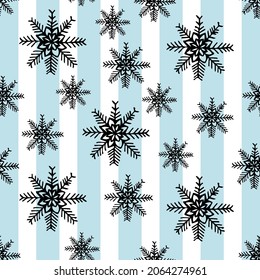 A pattern of hand-drawn snowflakes. Vector illustration with doodles. An element for greeting cards, posters, stickers and seasonal design.