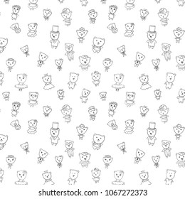  Pattern of hand-drown black line bears  dressed in vintage clostumes