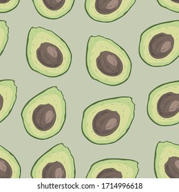 A pattern of hand-painted avocado green and light green in color avocado with the pit