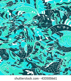 pattern of hands abstract in blue green scheme