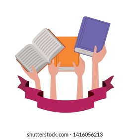 pattern of hands with books in white background