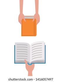 pattern of hands with books in white background