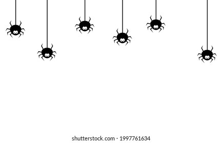 pattern with hanging spiders for decoration and covering on the transparent background. Creepy background for Halloween.