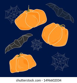 Pattern happy Halloween icons isolated on blue background. Vector Illustration.