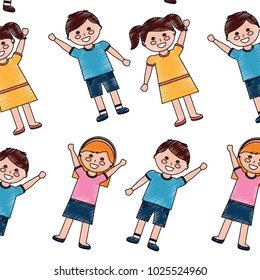 pattern happy little young boys and girls wavinh hands