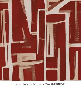 The pattern has an abstract surface layout dominated by intense red tones