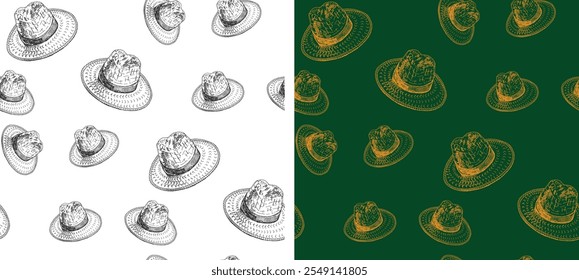 Pattern with hat. 100% hand drawn vector image.