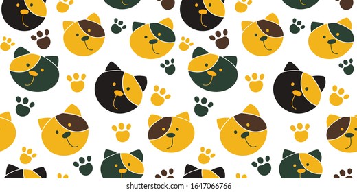 pattern of the head and footprints of colored decorative cats, vector illustration
