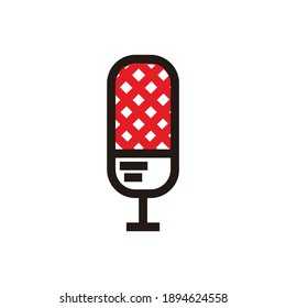 pattern head microphone with two stripes for broadcast or podcast icon or logo - red, white and black illustrations