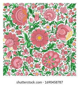 Pattern for head scarf with  Traditional Ukrainian Painting Art Style Petrikovka