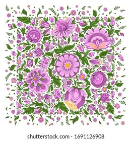 Pattern for head scarf with  Traditional Ukrainian Painting Art Style Petrikovka