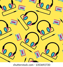 pattern headphone with cassette tape of nineties