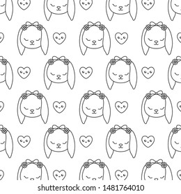 pattern of heads bunnies with hearts style kawaii