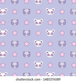 pattern of heads raccoons with panda bears and stars kawaii style
