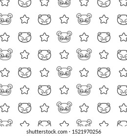pattern of heads raccoons with panda bears and stars kawaii style vector illustration design