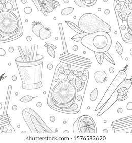 Pattern of healthy fruit outlines. Vector illustration.