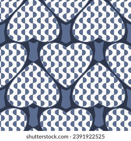 Pattern with a heart decorated with abstract geometric shapes. BLUE NOVA colour. Abstraction. Blue, gray, white. for the design of postcards, magazines