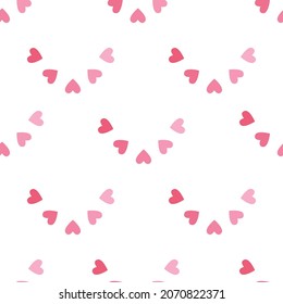 Patrón con corazón. Rosa sin foco, niños rosados, de corazones para huellas de niños, textiles, ropa de cama. Patrón moderno y de moda del Día de San Valentín. Romántico para las vacaciones, ropa.Ilustración vectorial