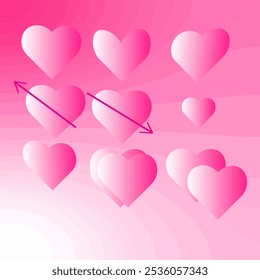 Patrón de forma de corazón sobre fondo rosa. Muchos confeti en forma de corazón rosado rayado sobre fondo claro. corazón rosado sobre fondo rosado Vector  