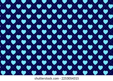 Pattern with heart shaped geometric elements in blue tones. Abstract Background Vector