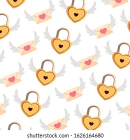 pattern of heart shaped padlock on white background vector illustration design