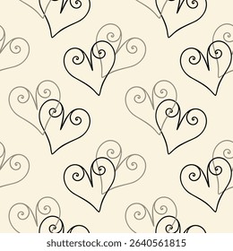 Pattern with heart shapes, beige pattern with heart outlines. Textile. Wallpaper, backdrop, wrapper, packaging. Vector illustration