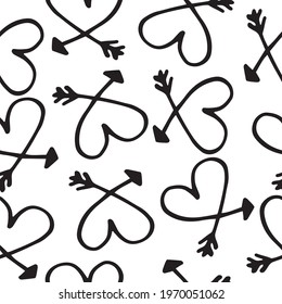 Pattern of hearted arrows for web site vector or wallpaper. Hand drawn arrow vector icons illustration. Sketch arrow design for business plan and education. Doodle seamless pattern arrow.