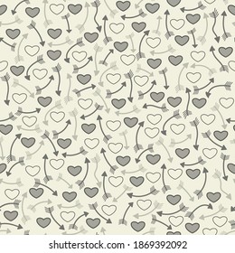 Pattern with hearts and arrows. Seamless, monochrome background. Retro style pattern. Backdrop for Valentine's day.