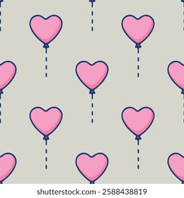 A pattern of hearts with balloons is shown. The balloons are pink and blue. The hearts are in different sizes and are scattered throughout the pattern