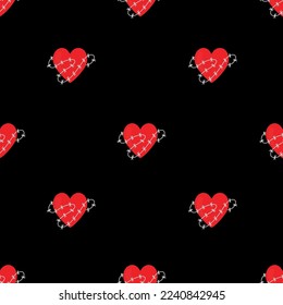 Pattern with hearts in barbed wire. Pattern for Valentine's Day. Vector silhouette of heart. Card for Valentine's Day.