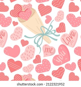 pattern with hearts and bouquet for valentine's day