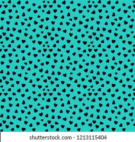A pattern of hearts. Bright background, little black hearts. Good for printing packaging, postcards, textiles. Simple seamless pattern.