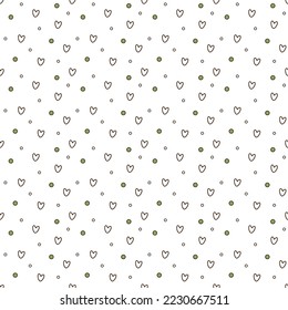 Pattern with hearts. Cute seamless pattern hearts and circles. Cartoon doodle vector illustration.