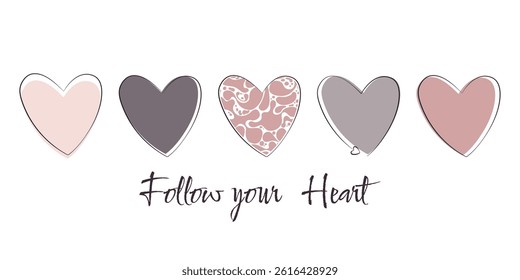 A pattern of hearts in different colors and lettering. Vector illustration for clothing prints, tableware, notepads, cards and more. EPS 10