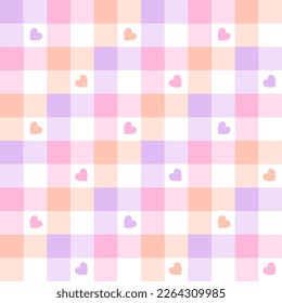 Pattern and hearts for Easter in pastel lilac  pink  apricot orange  Seamless geometric multicolored gradient gingham vichy tartan check plaid for Valentines Day Easter paper textile design 