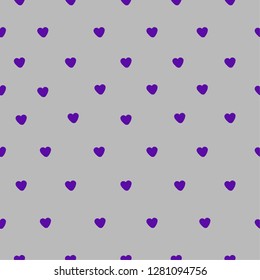 A pattern of hearts. Gray background, small purple hearts. Well for banner, postcards. Simple seamless pattern.