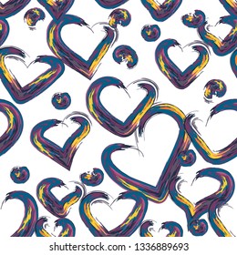 Pattern hearts hand drawn grunge brush. Romantic beautiful decor