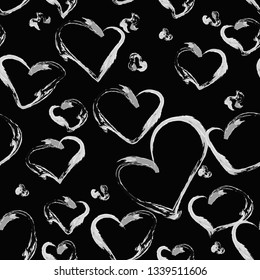 Pattern hearts hand drawn grunge brush. Romantic beautiful decor