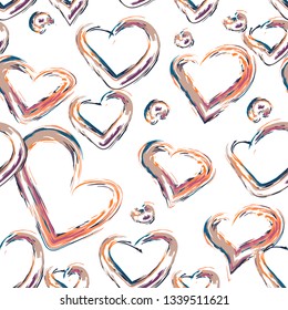 Pattern hearts hand drawn grunge brush. Romantic beautiful decor
