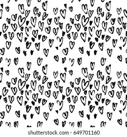 Pattern of hearts hand drawn vector sketch. Seamless heart art background hand drawn by marker or felt-tip pen drawing. Romantic symbols for love greeting valentines elements.