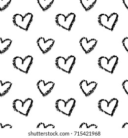 Pattern of hearts hand drawn vector sketch. Seamless heart art background hand drawn by wax crayon drawing. Romantic symbols for love greeting valentines elements.