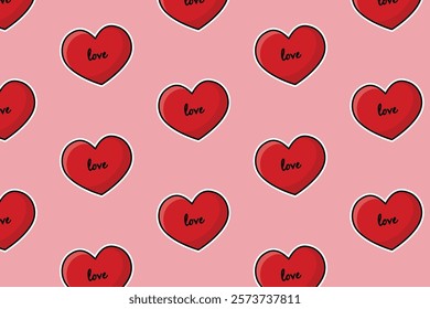 Pattern of hearts with the inscription love. Vector illustration.