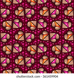 Pattern with hearts like cute asses. Background with beautiful women's bootys for Valentine's day. Vector holiday illustration. Set with isolated icons of hearts you'll find in my portfolio.
